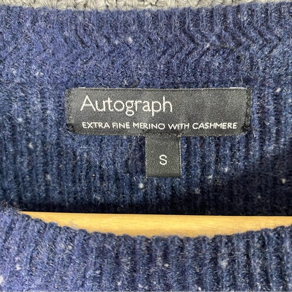 Autograph Navy Crewneck Sweater Pullover Knit Speckled Ribbed Minimalist Men's S - Picture 2 of 8